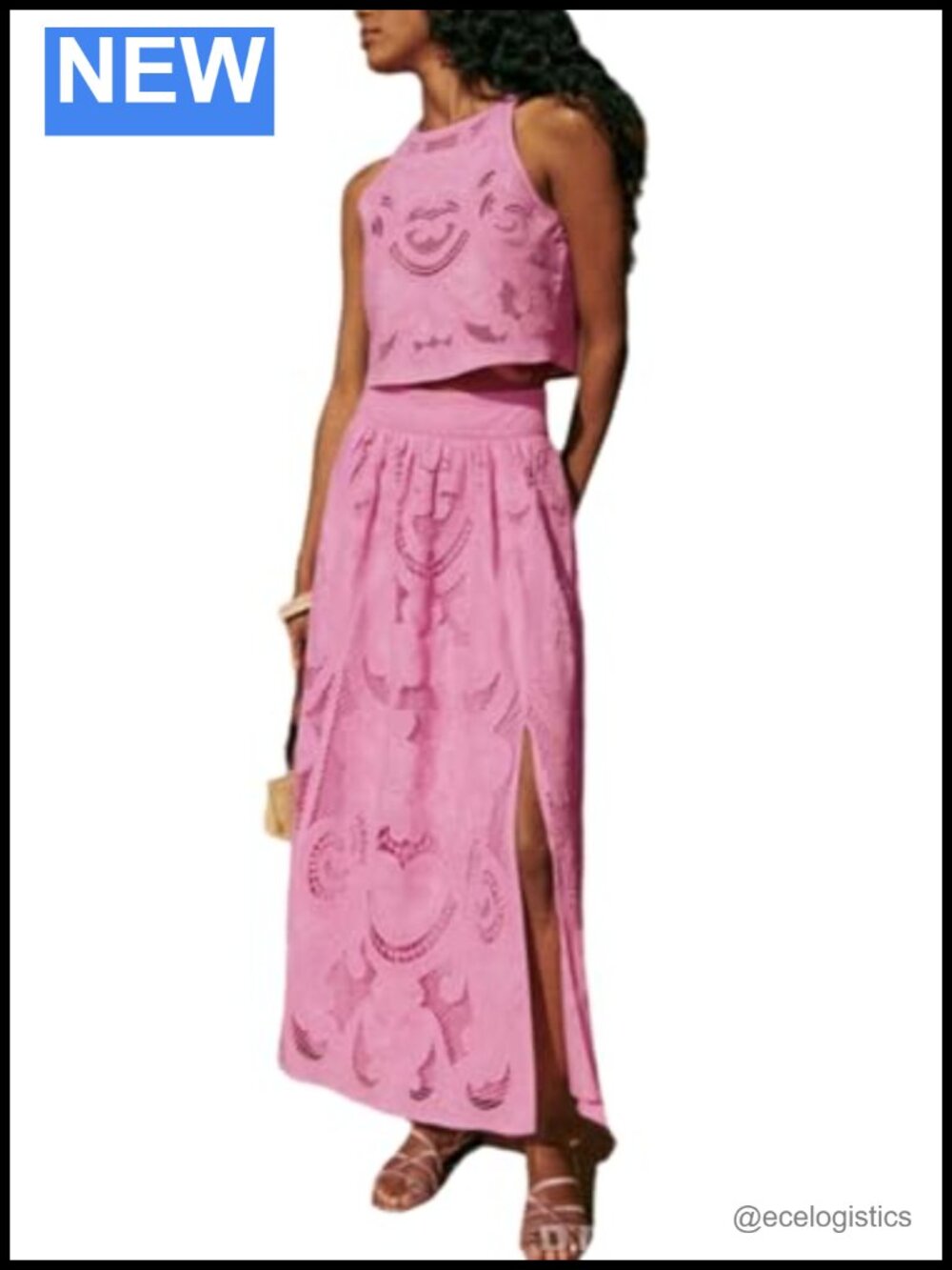 Women's 2 Piece Outfit Sleeveless Tank Top & Maxi Skirt Embroidered Suit